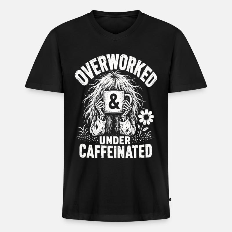 Kaffee Overworked Under Caffeinated Shirt - Männer Premium Bio T-Shirt mit V-Ausschnitt - Schwarz