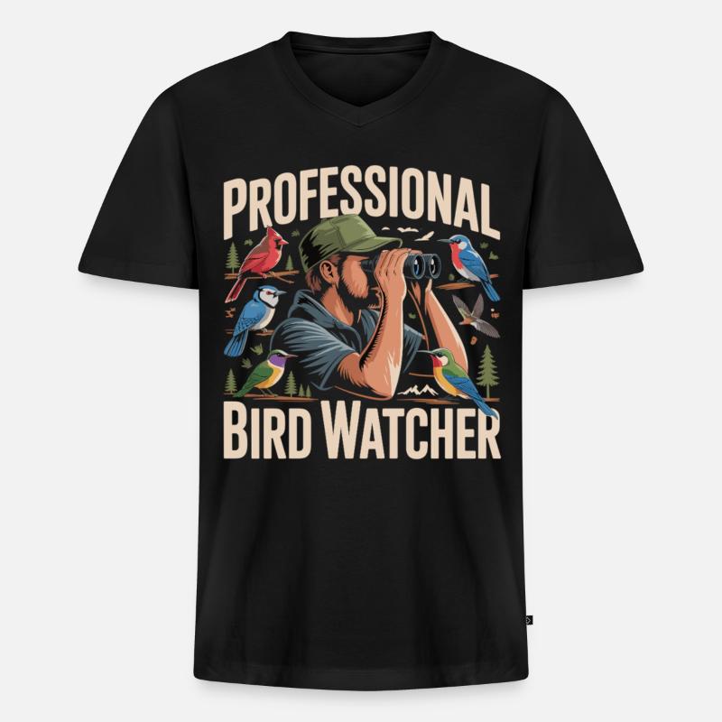 Professional Bird Watcher Vogelbeobachter - Männer Premium Bio T-Shirt mit V-Ausschnitt - Schwarz