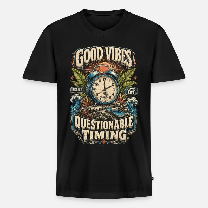 Belize Belizische Wurzel Questionable Timing - Männer Premium Bio T-Shirt mit V-Ausschnitt - Schwarz