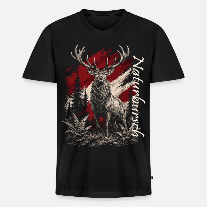 Hirsch im Wald – Rustikal Illustration - Männer Premium Bio T-Shirt mit V-Ausschnitt - Schwarz