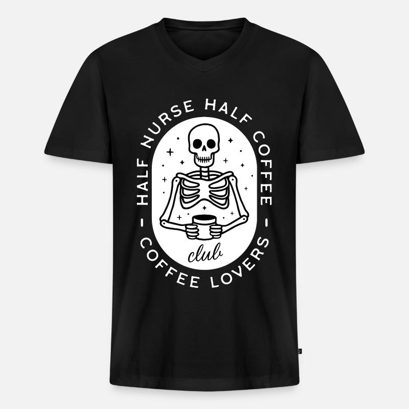 Krankenschwester Kaffee pflegt dunklen Humor-Skelett - Männer Premium Bio T-Shirt mit V-Ausschnitt - Schwarz
