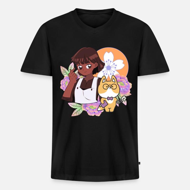 Fingerherzzeichen & Süßer Fuchs mit Prothesenhand - Männer Premium Bio T-Shirt mit V-Ausschnitt - Schwarz