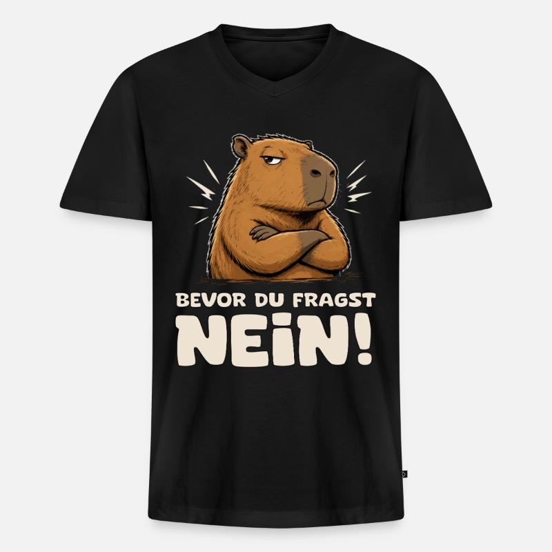 Capybara Attitude Nein! - Männer Premium Bio T-Shirt mit V-Ausschnitt - Schwarz