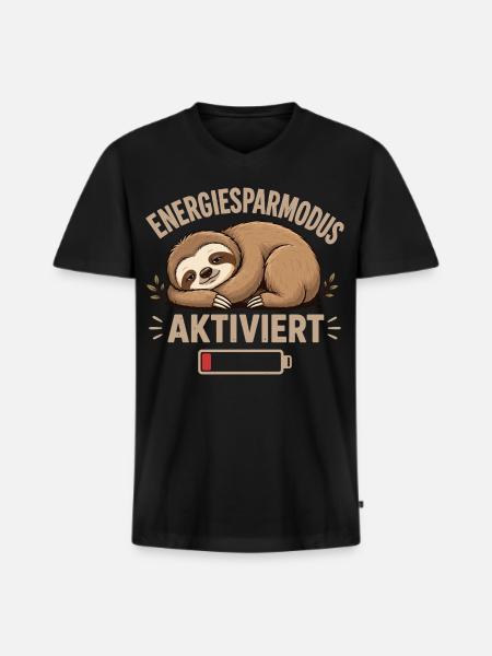 Faultier Energiesparmodus Aktiviert Shirt - Männer Premium Bio T-Shirt mit V-Ausschnitt - Schwarz