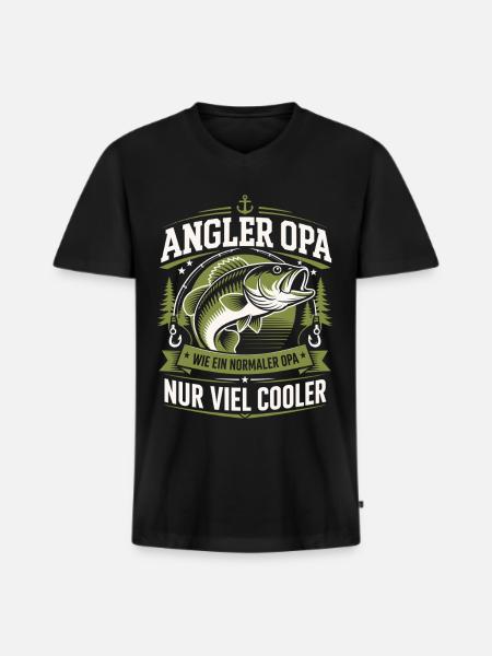 Angler Opa Viel Cooler - Männer Premium Bio T-Shirt mit V-Ausschnitt - Schwarz