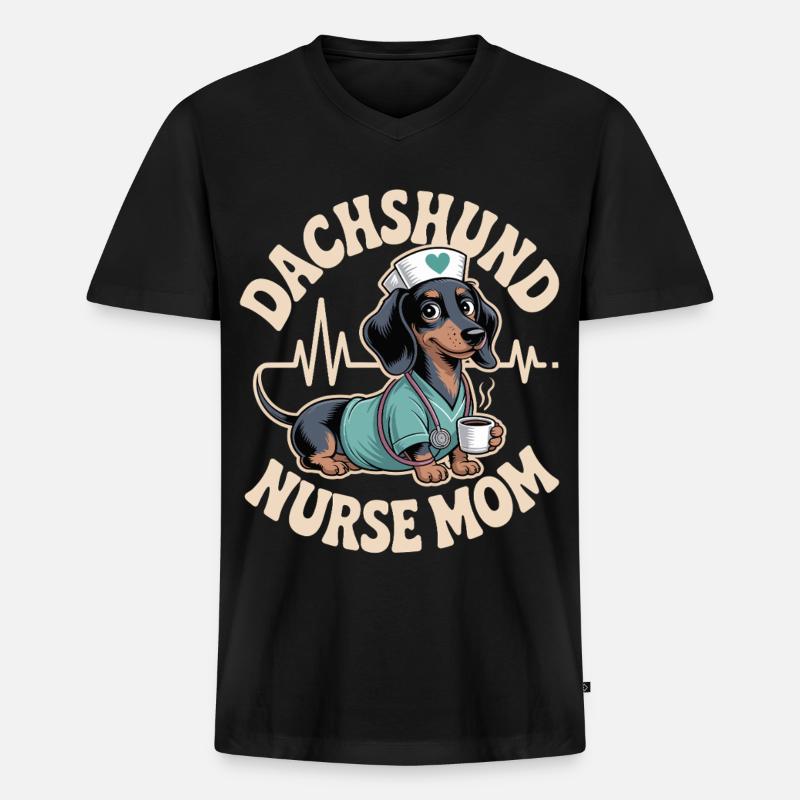 Dackel Nurse Mom - Männer Premium Bio T-Shirt mit V-Ausschnitt - Schwarz