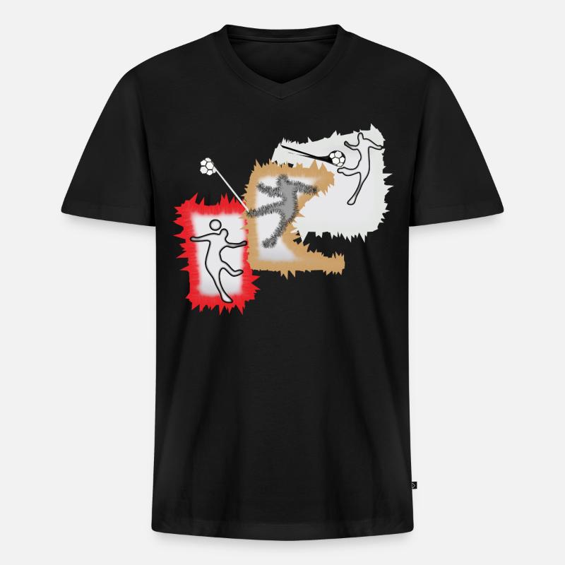 Dynamischer Ballspieler - Männer Premium Bio T-Shirt mit V-Ausschnitt - Schwarz