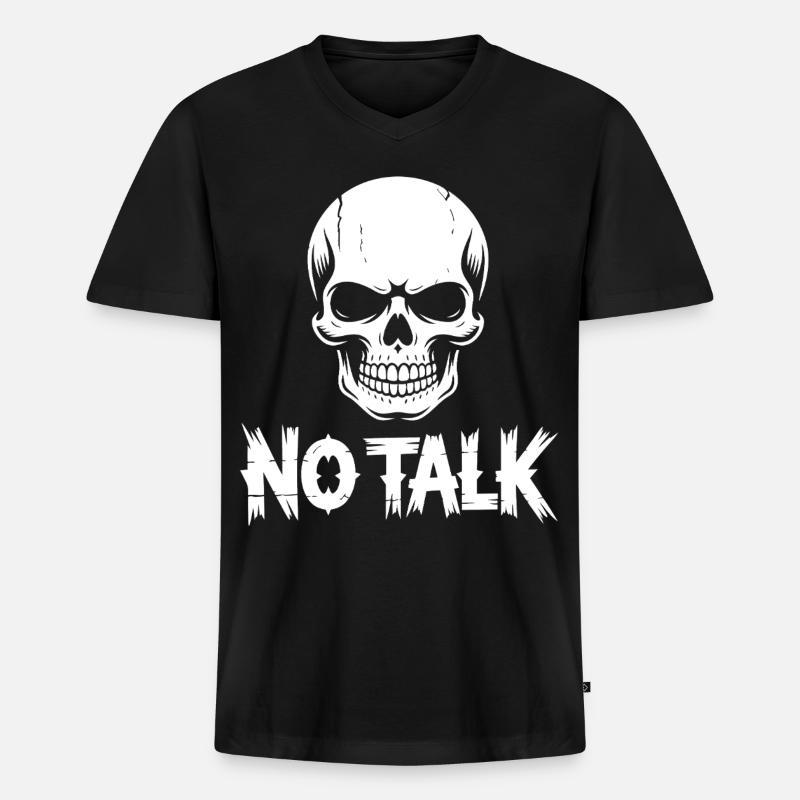 Skull No Talk - Männer Premium Bio T-Shirt mit V-Ausschnitt - Schwarz