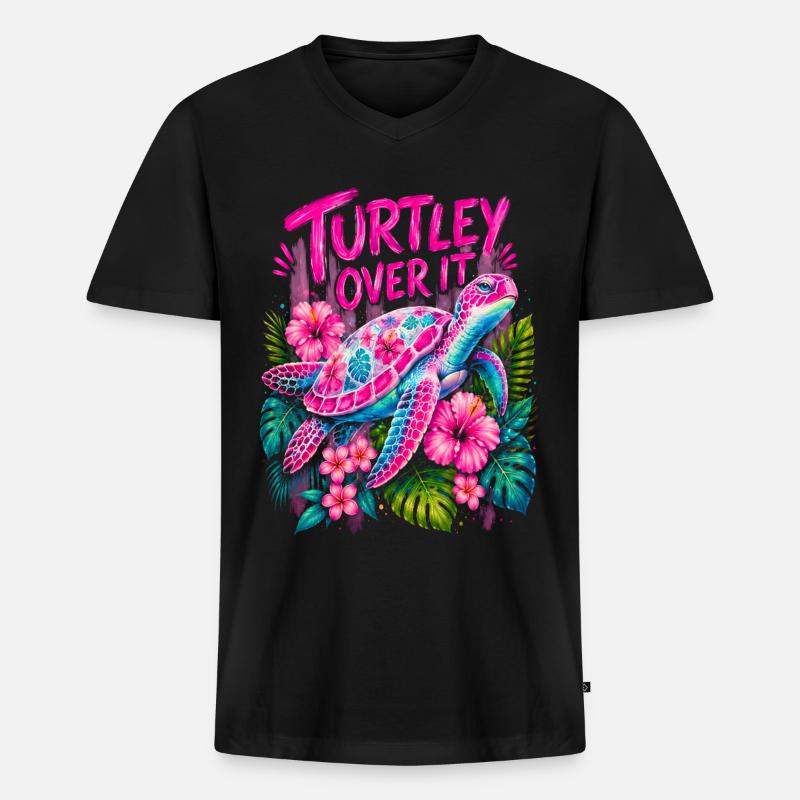 Turtley Over It Cute Turtle Flower - Männer Premium Bio T-Shirt mit V-Ausschnitt - Schwarz