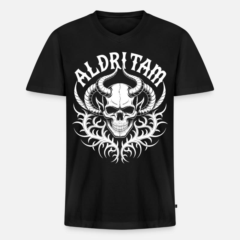 Flammenschädel-Stammeshorn - Männer Premium Bio T-Shirt mit V-Ausschnitt - Schwarz
