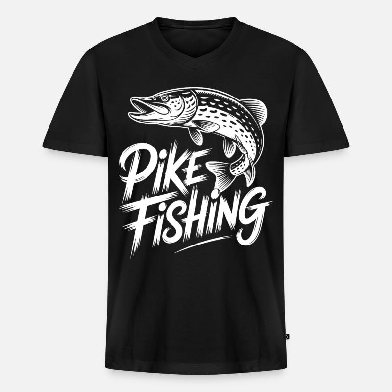 Springender Hecht - Männer Premium Bio T-Shirt mit V-Ausschnitt - Schwarz