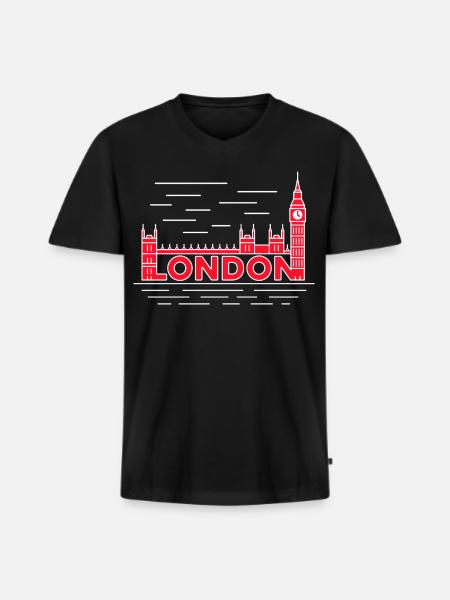 London Skyline Bold Red - Men's Premium Organic T-shirt with V-neck - black