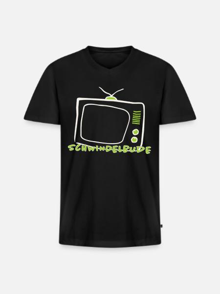 Medienkritik Shirt – Schwindelbude Retro Fernseher - Männer Premium Bio T-Shirt mit V-Ausschnitt - Schwarz