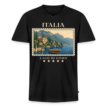 Italien Lago di Como Vintage Reisemarke - Männer Premium Bio T-Shirt mit V-Ausschnitt - Schwarz - Vorne - Nico (187cm)