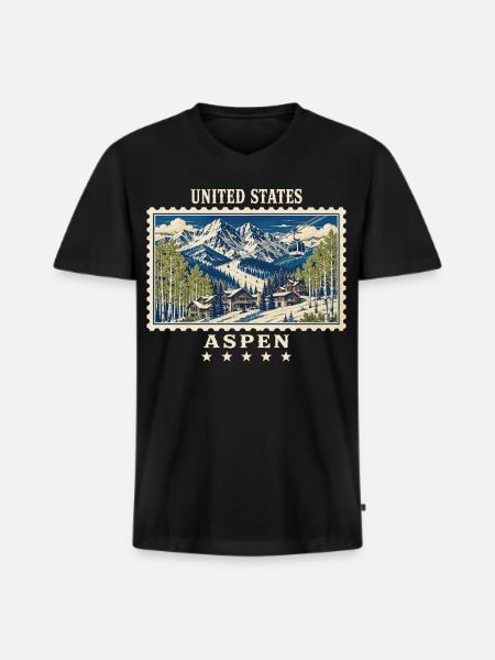 USA Aspen Vintage Reismerk - Mannen Premium Bio T-shirt met V-hals - zwart