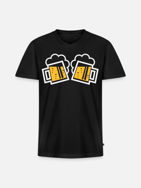 2 Bayrische Bierkrüge Prosten (Bier / NEG 2C) - Männer Premium Bio T-Shirt mit V-Ausschnitt - Schwarz