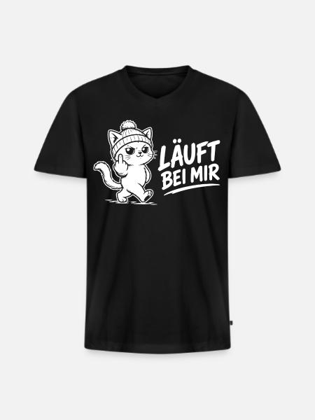 Katzen Shirt – Läuft bei mir - Männer Premium Bio T-Shirt mit V-Ausschnitt - Schwarz