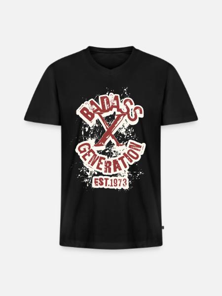 Badass Generation X 1973 - Männer Premium Bio T-Shirt mit V-Ausschnitt - Schwarz