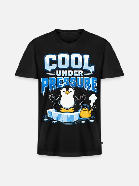 Cool Under Pressure Pinguin Meditation - Männer Premium Bio T-Shirt mit V-Ausschnitt - Schwarz
