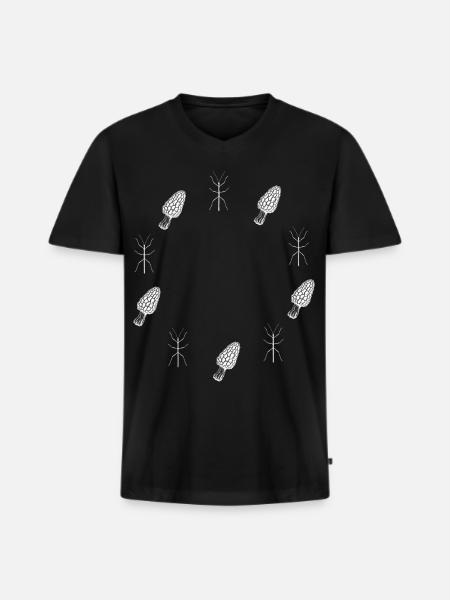 Stabheuschrecke & Morchel - Naturmotiv - Männer Premium Bio T-Shirt mit V-Ausschnitt - Schwarz