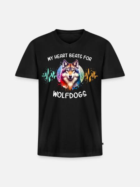 Wolfhund Herzlinie - Männer Premium Bio T-Shirt mit V-Ausschnitt - Schwarz