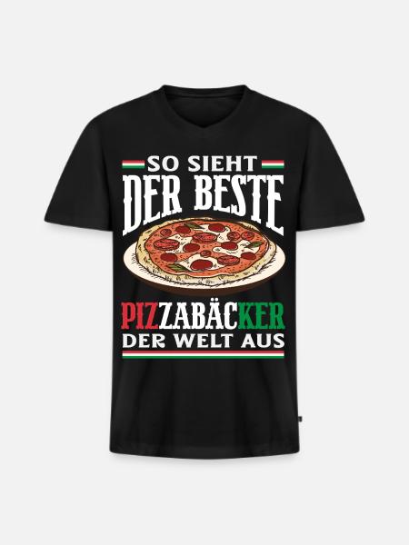 Der Beste Pizzabäcker Der Welt - Männer Premium Bio T-Shirt mit V-Ausschnitt - Schwarz