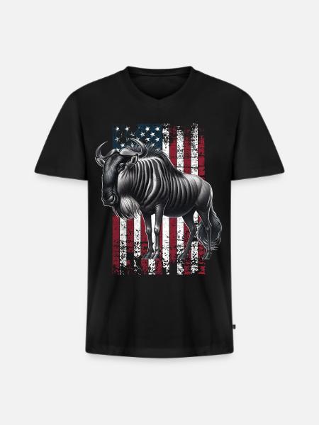 Wildebeest US Gnu - Männer Premium Bio T-Shirt mit V-Ausschnitt - Schwarz