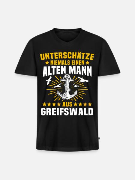 Greifswald Unterschätze Greifswalder Mann - Männer Premium Bio T-Shirt mit V-Ausschnitt - Schwarz