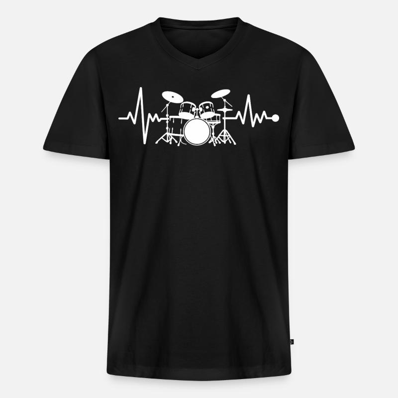 Herzschlag Drumset Kunst - Männer Premium Bio T-Shirt mit V-Ausschnitt - Schwarz