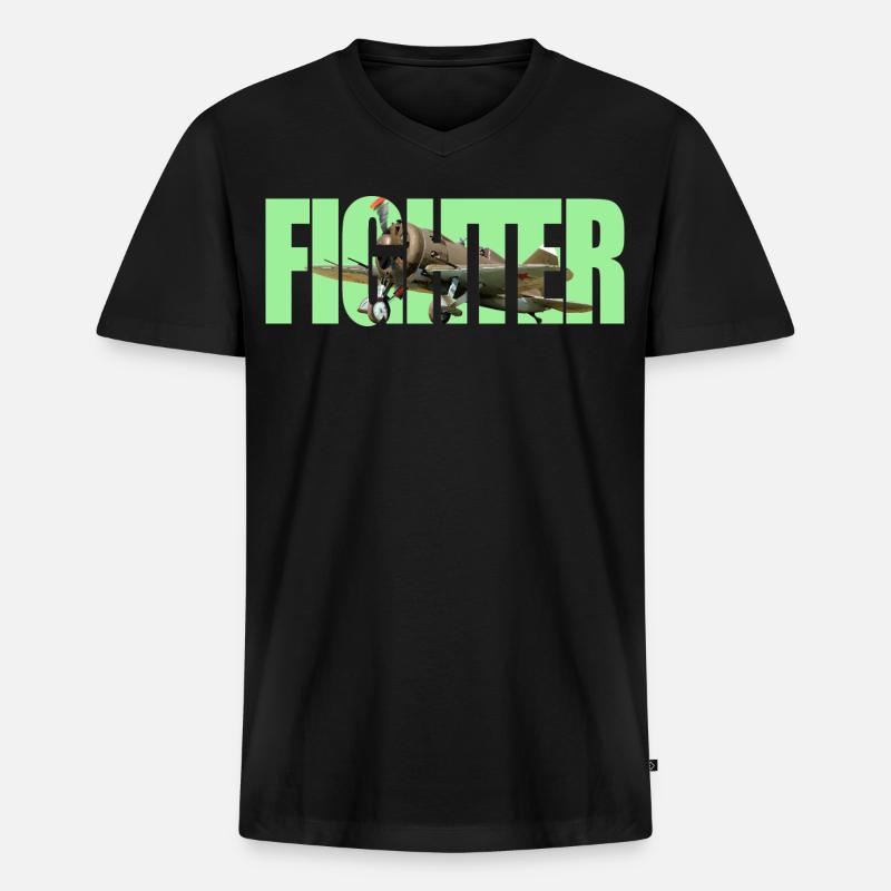 Fighter I-16 - Männer Premium Bio T-Shirt mit V-Ausschnitt - Schwarz