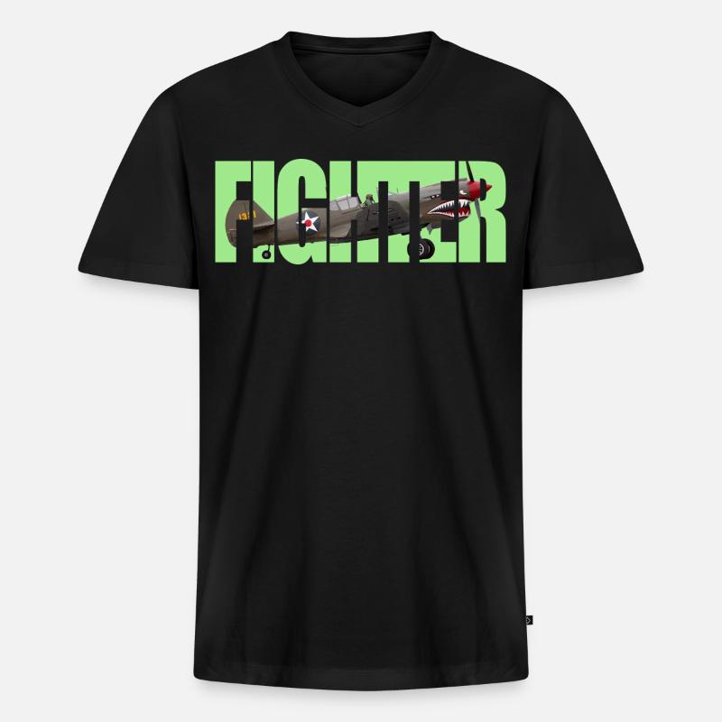 Fighter P-40 Warhawk - Männer Premium Bio T-Shirt mit V-Ausschnitt - Schwarz