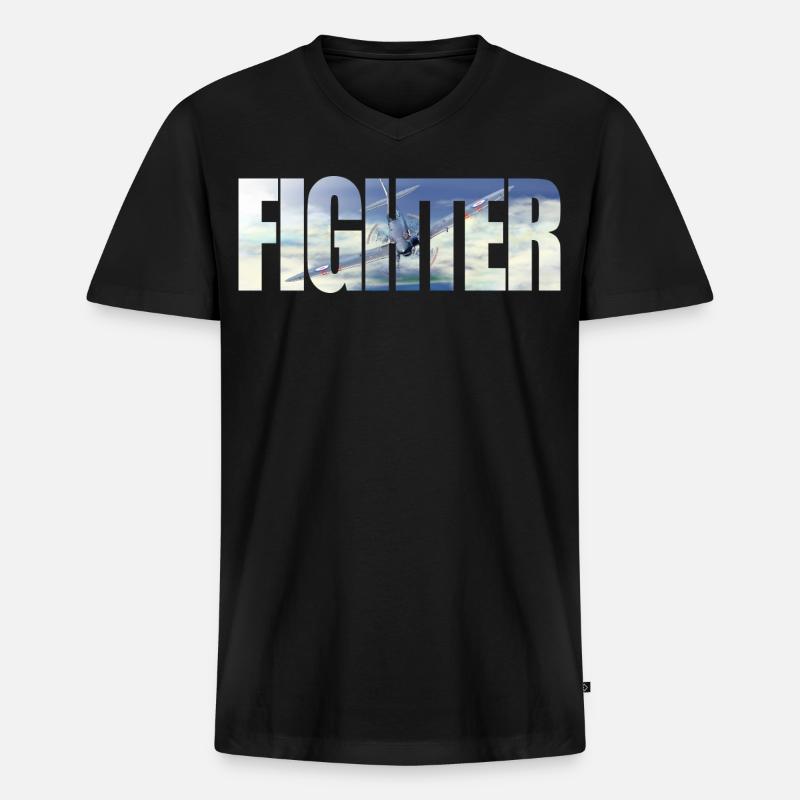 Fighter Spitfire - Männer Premium Bio T-Shirt mit V-Ausschnitt - Schwarz