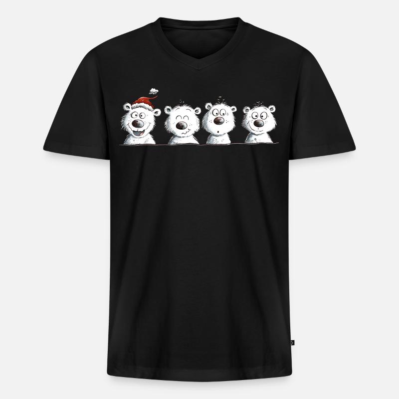 Happy Eisbär Team Weihnachten  - Männer Premium Bio T-Shirt mit V-Ausschnitt - Schwarz