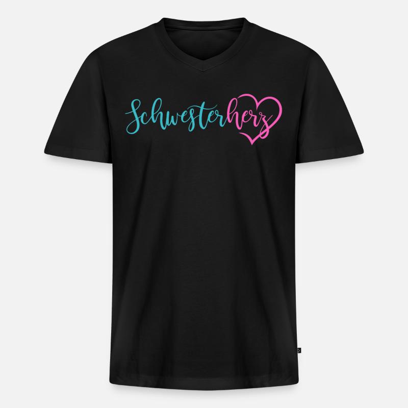 Schwesterherz - Männer Premium Bio T-Shirt mit V-Ausschnitt - Schwarz