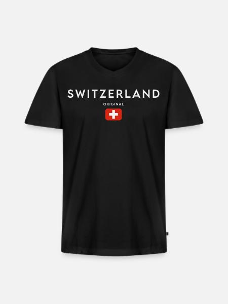 Flag of Switzerland, Swiss pride - Men's Premium Organic T-shirt with V-neck - black