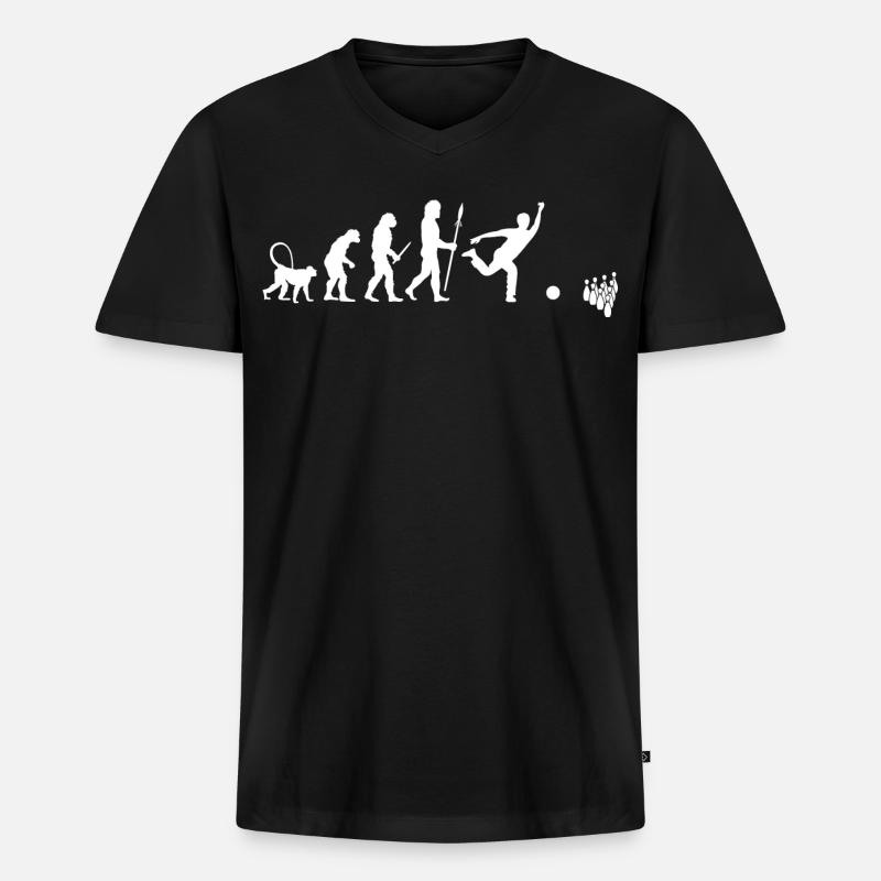 Evolution of Bowling - Männer Premium Bio T-Shirt mit V-Ausschnitt - Schwarz