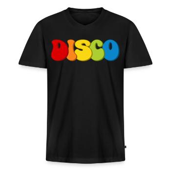 Disco - Männer Premium Bio T-Shirt mit V-Ausschnitt - Schwarz - Vorne - Nico (187cm)