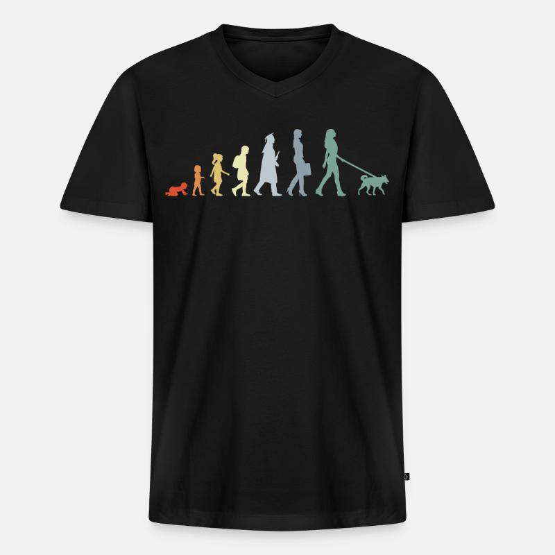 Hundebesitzerin Evolution - Männer Premium Bio T-Shirt mit V-Ausschnitt - Schwarz