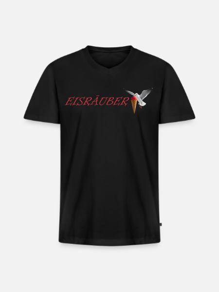 Eisräuber Design mit fliegender Möwe - Men's Premium Organic T-shirt with V-neck - black