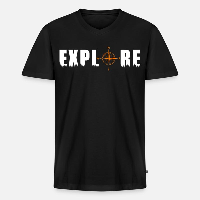 Explore Motiv mit einem Kompass - Männer Premium Bio T-Shirt mit V-Ausschnitt - Schwarz