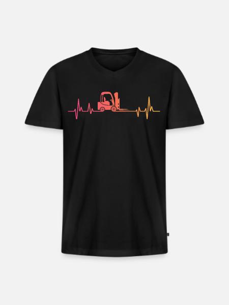Sunset Heartbeat Forklift - Men's Premium Organic T-shirt with V-neck - black