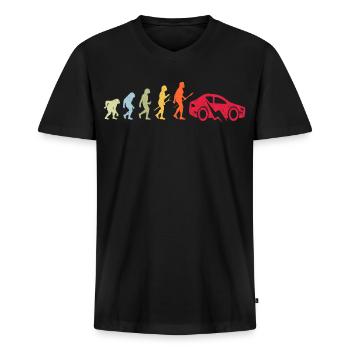 E-Auto Elektroauto Evolution - Männer Premium Bio T-Shirt mit V-Ausschnitt - Schwarz - Vorne - Nico (187cm)
