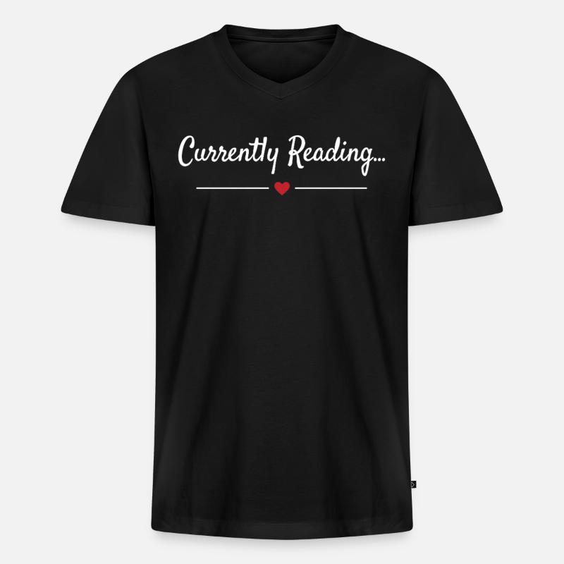 Currently Reading Bücherwurm Spruch - Männer Premium Bio T-Shirt mit V-Ausschnitt - Schwarz