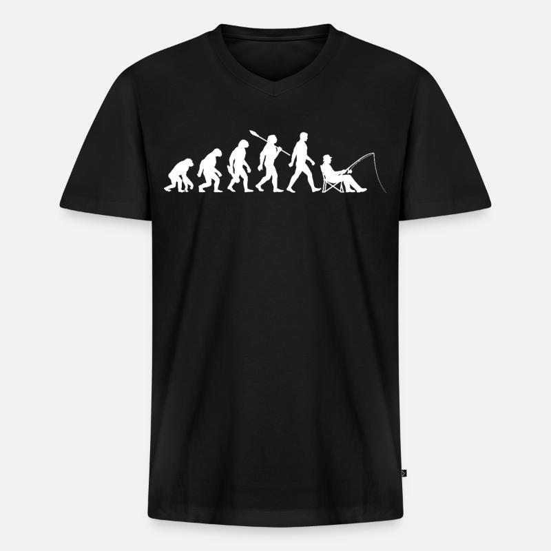 Evolution - Pêcheur, Cadeau de pêche - T-shirt encolure en V Premium bio Homme - noir
