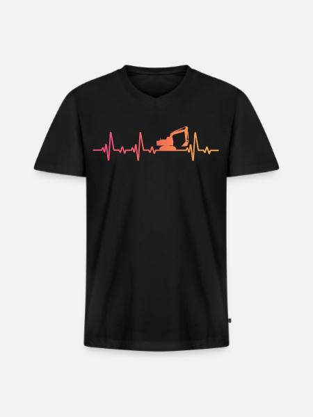 Sunset Heartbeat Baubagger - Männer Premium Bio T-Shirt mit V-Ausschnitt - Schwarz