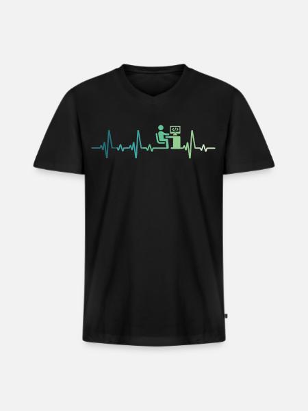 Heartbeat Programmer Developer - Men's Premium Organic T-shirt with V-neck - black