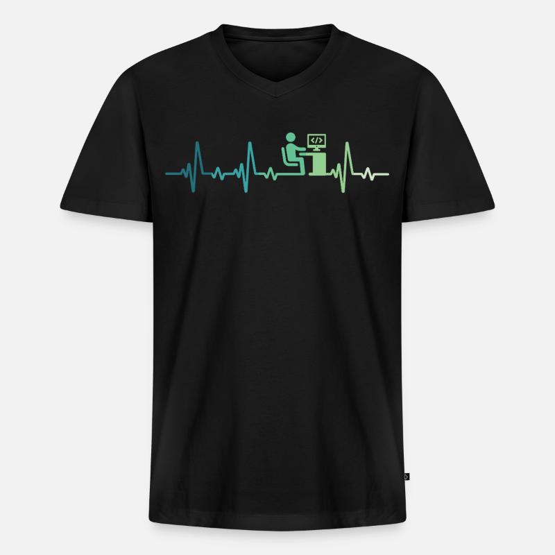 Heartbeat Programmer Developer - Men's Premium Organic T-shirt with V-neck - black