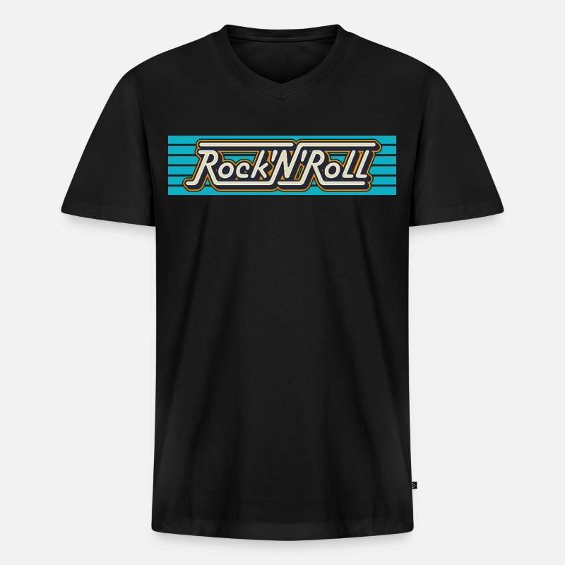 Rock 'n' Roll Retro-Typografie-Logo - Männer Premium Bio T-Shirt mit V-Ausschnitt - Schwarz