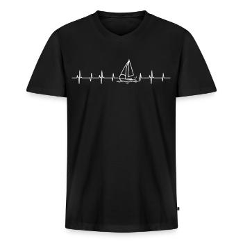Herzschlag Segelboot - Männer Premium Bio T-Shirt mit V-Ausschnitt - Schwarz - Vorne - Nico (187cm)