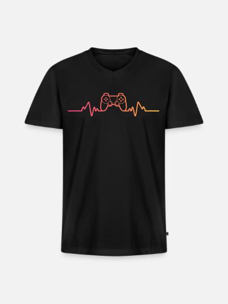 Gamer Sunset Heartbeat Gaming - Men's Premium Organic T-shirt with V-neck - black